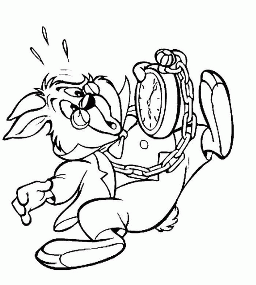 Królik Zając Kolorowanka - Zając z Zegarem do Druku kolorowanka do druku